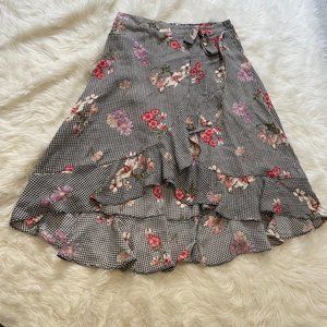 Big Strike USA high-low flouncy black white checkered flower print skirt Medium
